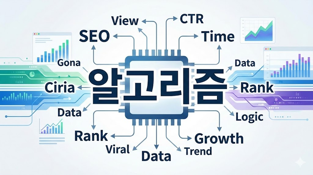 유튜브 알고리즘 최적화를 위한 데이터 분석 도표 및 전략 키워드 인포그래픽