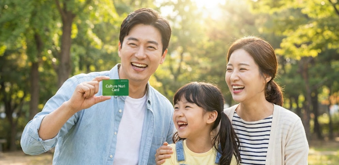2026년 문화누리카드 지원금이 인상되어 혜택을 누리는 밝은 표정의 가족 모습