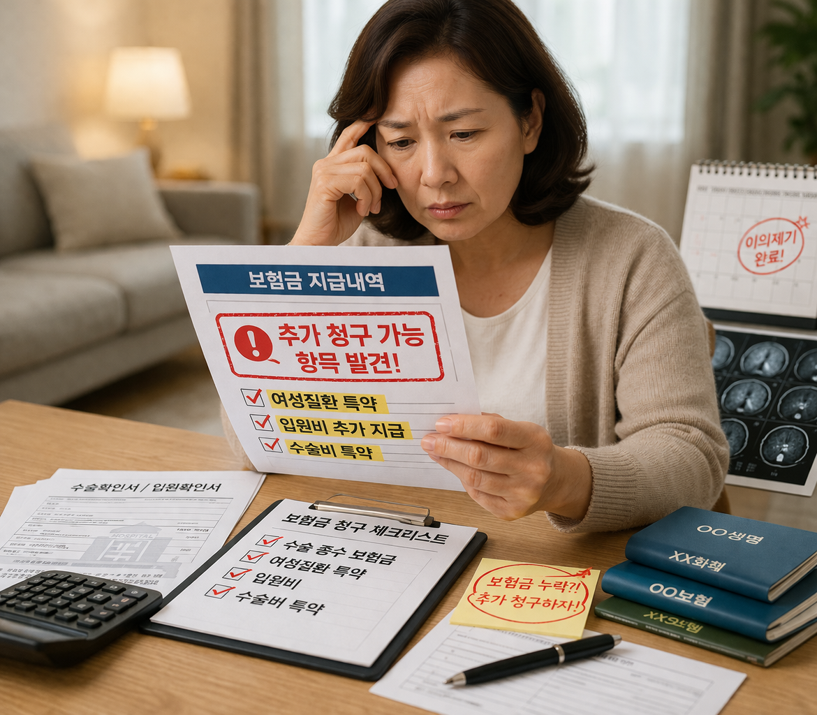 뇌수막종 수술 후 보험금 추가 청구 가능 항목을 확인하는 모습