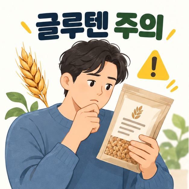 글루텐과 밀 알레르기 관련 주의사항을 확인하는 그림