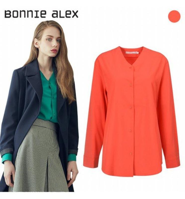 보니알렉스 브이넥 솔리드 블라우스 BCSB7018