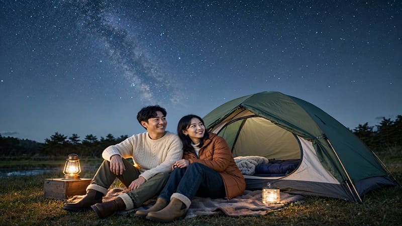 <img src=&rdquo;healing-camping-under-stars.jpg&rdquo; alt=&rdquo;밤하늘 별빛 아래 텐트를 치고 힐링 캠핑을 즐기는 모습&rdquo;>