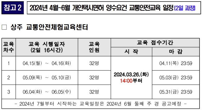 개인택시양수교육 일정