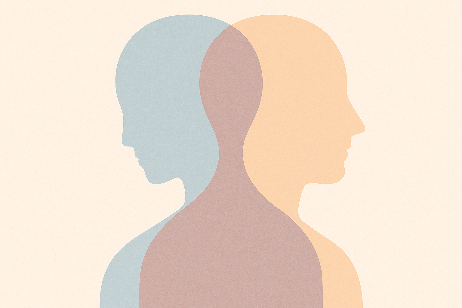 자유와 연결을 상징하는 두 인물의 중첩된 실루엣