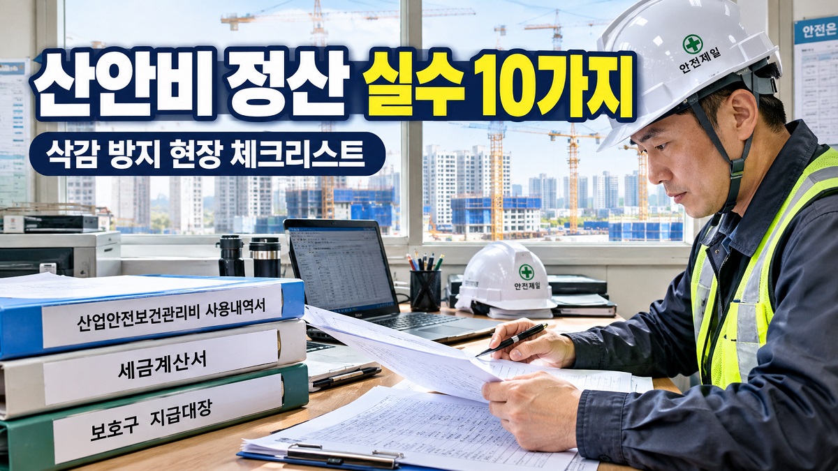건설현장 안전관리자가 산업안전보건관리비 사용내역서와 증빙자료를 대조하는 모습