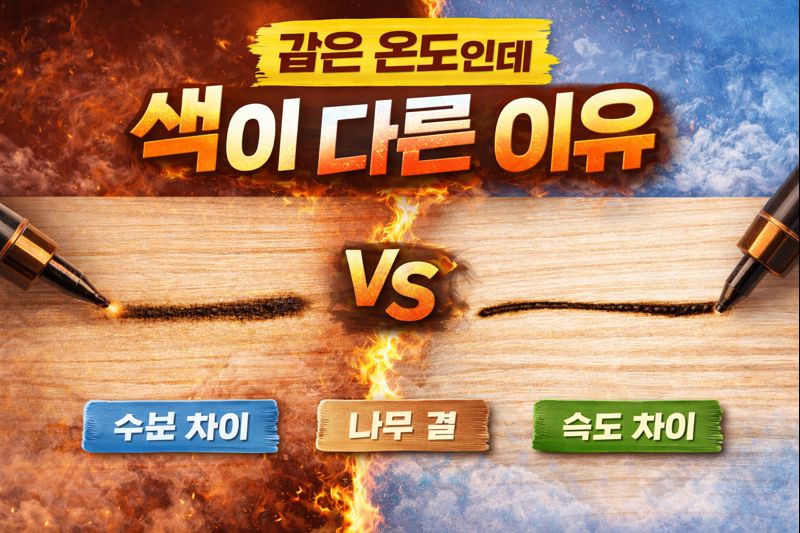 같은 온도인데 색이 다른 이유– 목재 수분·결·속도 변수 정리