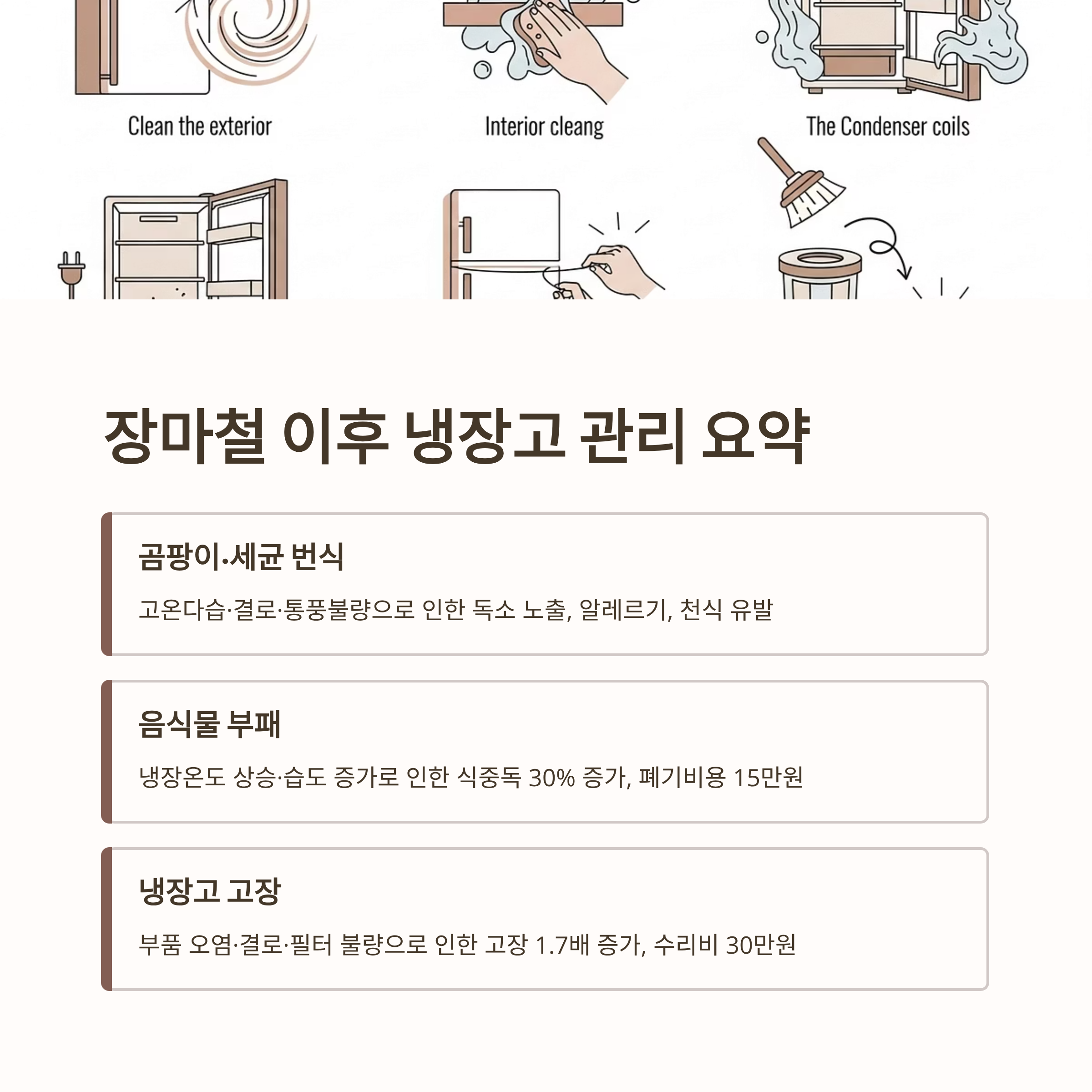 장마철 이후 냉장고 관리 요약