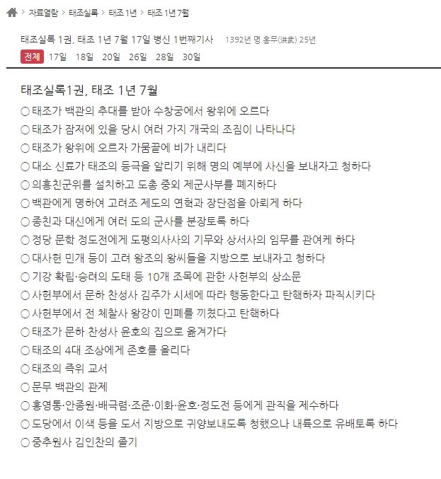 태조 1년 7월 조선 건국 초기 상세 역사 기록