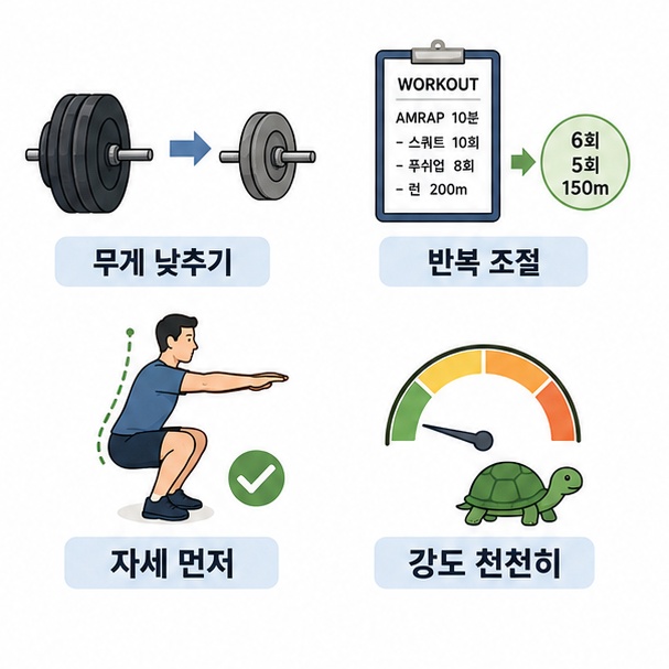 무게와 반복 횟수를 낮추고 자세부터 배우는 크로스핏 초보자 운동 조절법