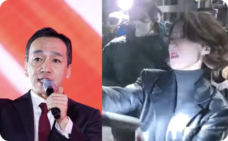 김민수 국민의힘 최고위원(왼쪽). 12&middot;3 내란사태 당시 더불어민주당 대변인이었던 안귀령 대통령실 부대변인이 계엄군이 든 총을 손으로 막는 모습(오른쪽). 연합뉴스, 제이티비시(JTBC) 영상 갈무리