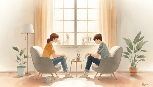 필요할 때만 찾는 관계가 아니라, 좋을 때도 힘들 때도 자연스럽게 이어지는 연결. 그런 안정감 속에서 ENFJ는 조금씩 의심을 내려놓는다에 관한 그림입니다