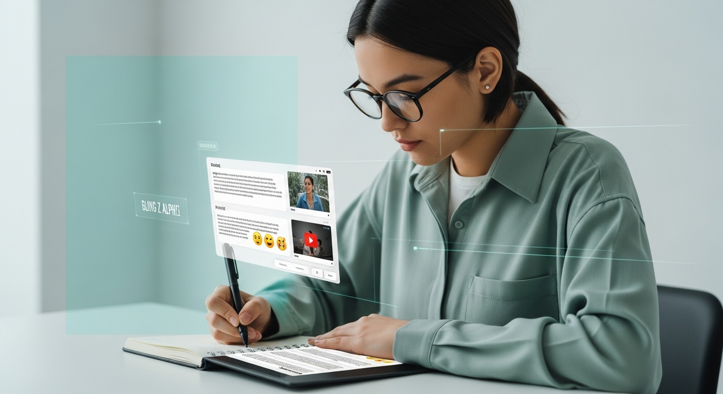 디지털 네이티브 세대가 태블릿에 글을 쓰는 이미지