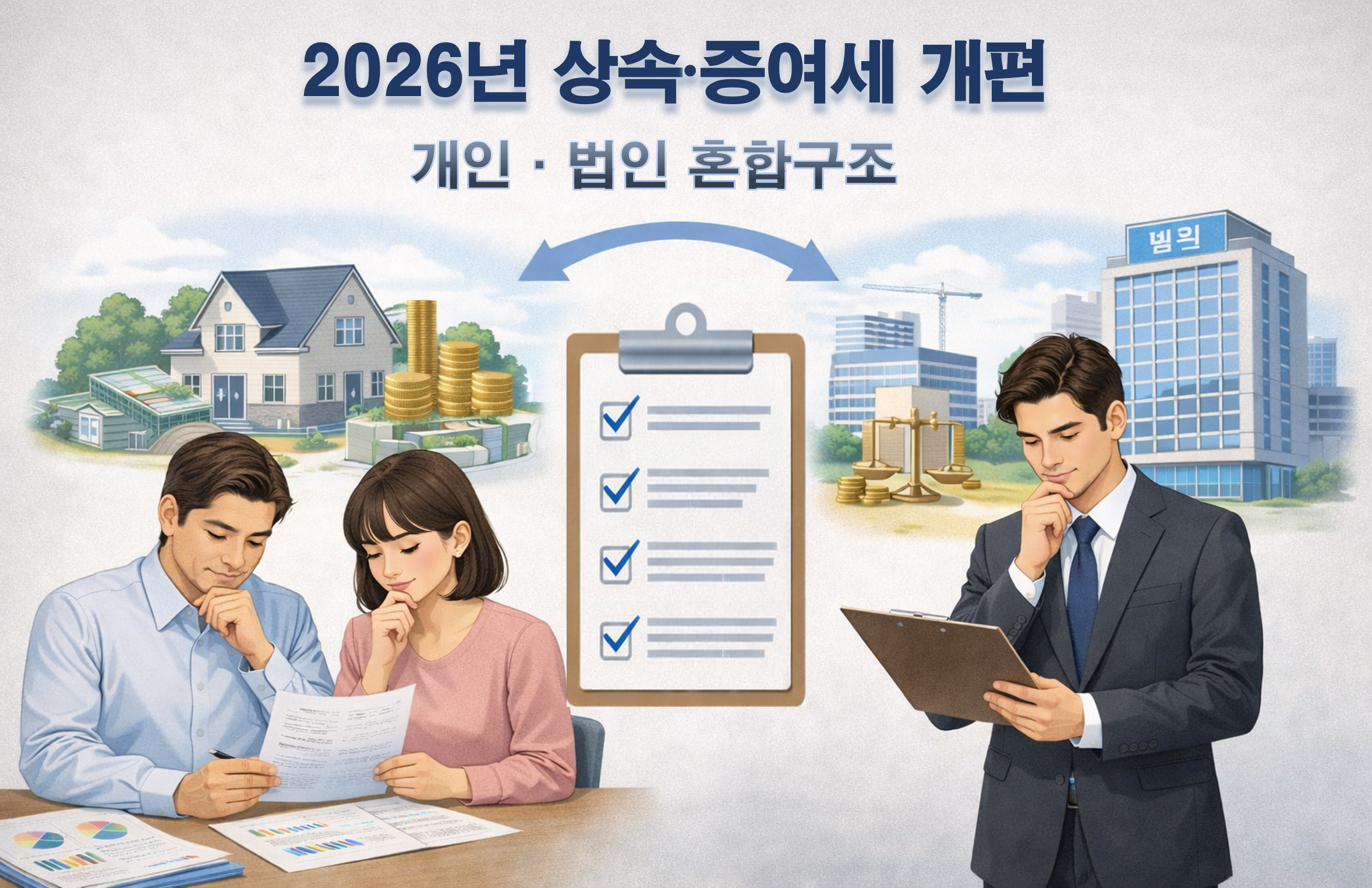 2026년 개인&middot;법인 혼합구조, 상속&middot;증여세 개편 기준
개편 내용, 영향도, 준비 전략, 대응 전략, 포트폴리오 재구성, 사례