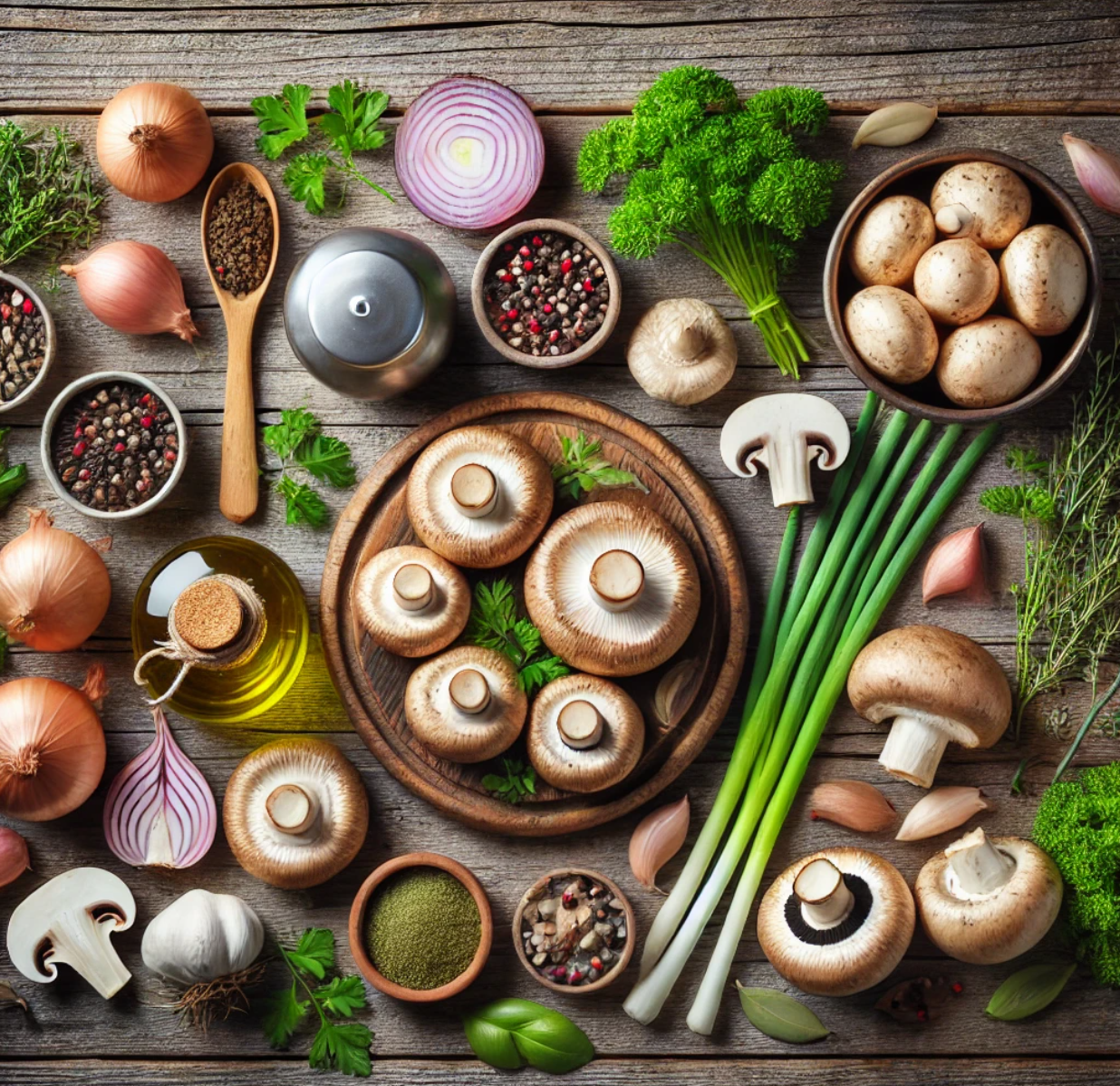 여러 식재료들과 버섯 사진