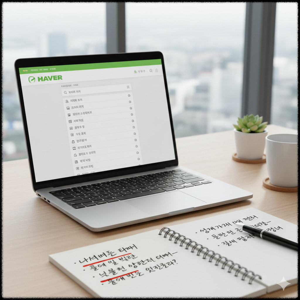 네이버 검색 자동완성으로 문제형 키워드를 찾는 모습