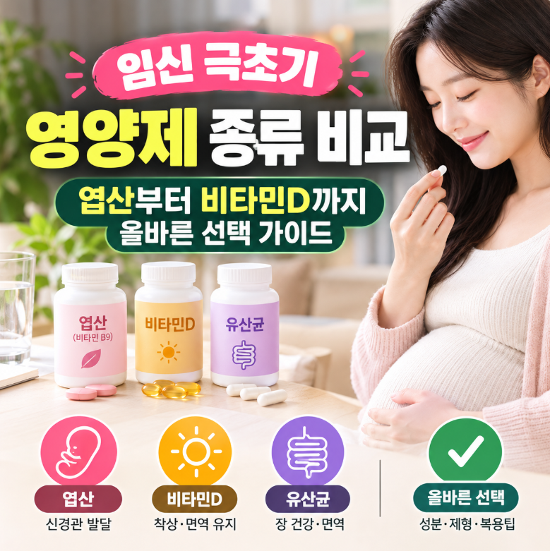 임신 극초기 영양제 종류 비교: 엽산부터 비타민D까지 올바른 선택 가이드