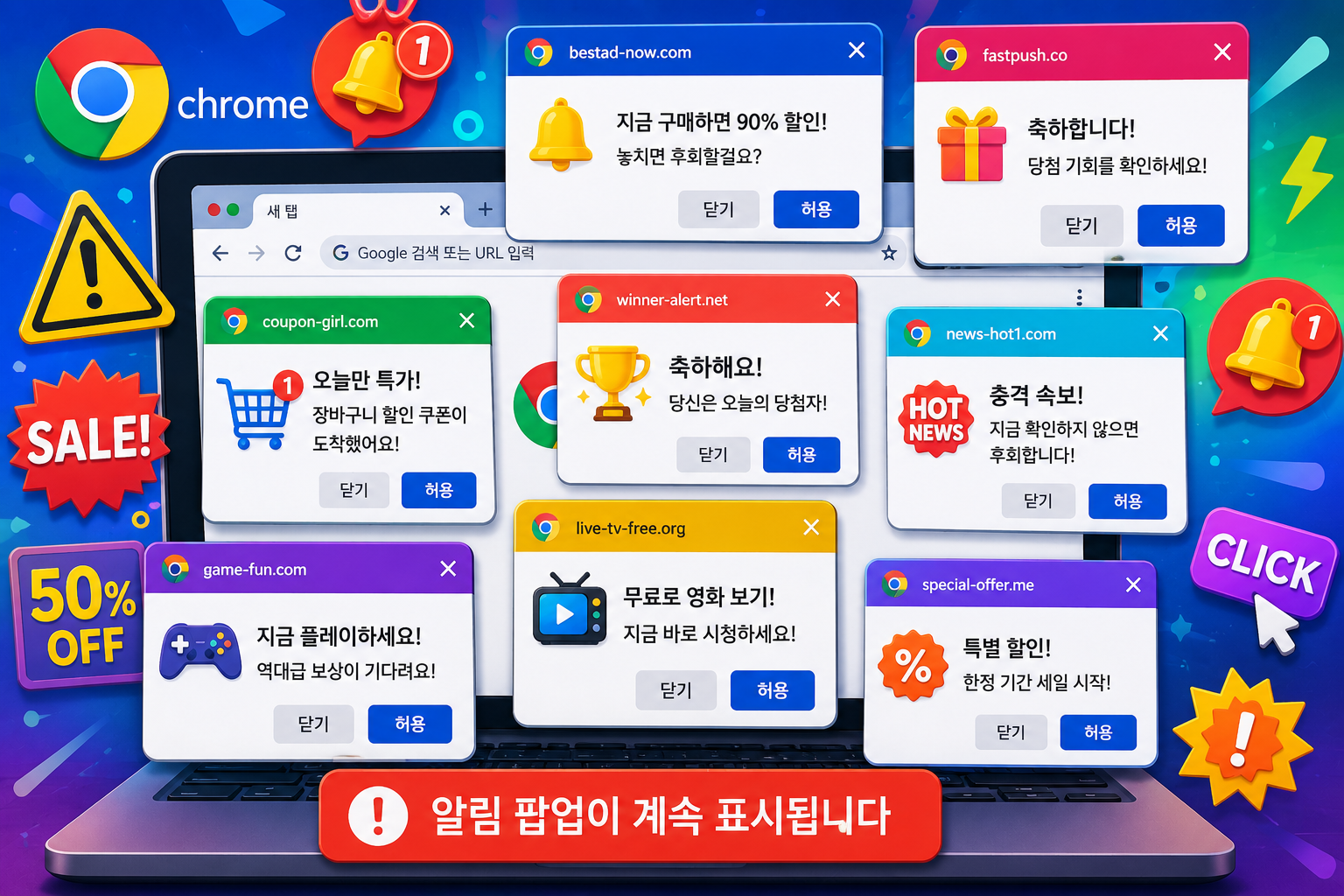 크롬 알림 팝업 광고 계속 뜸 해결방법 총정리 멀웨어 삭제 팝업 차단 안됨 원인