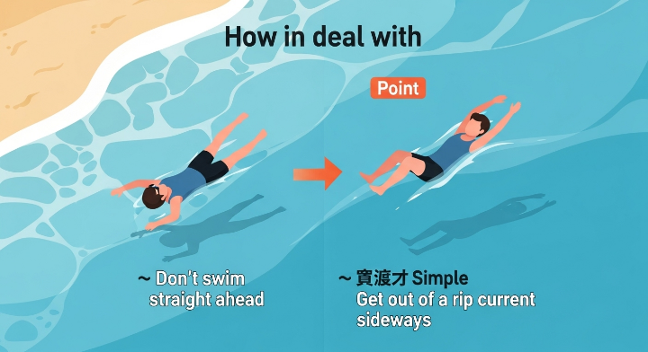 이안류에 휩쓸릴 때 대처법 안내 이미지.