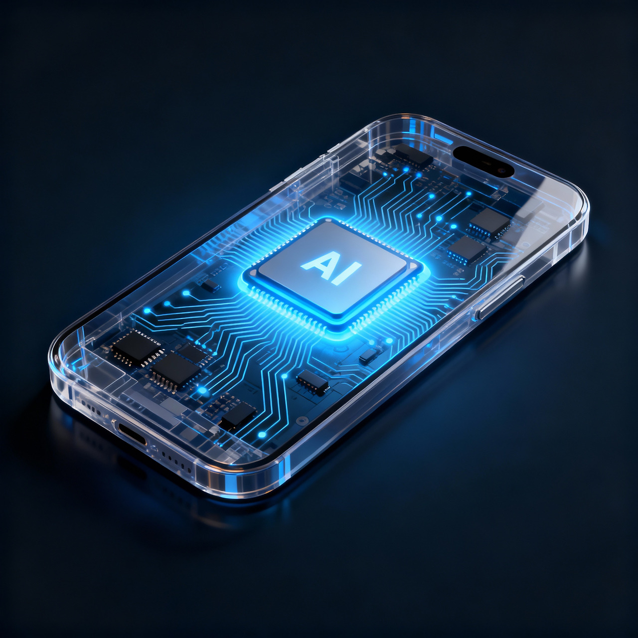 온디바이스 AI 개념을 나타내는 스마트폰과 AI 칩