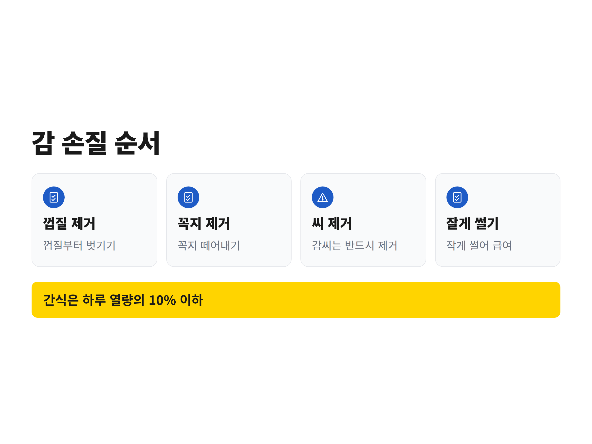 반려견에게 주기 전 단감의 껍질과 꼭지, 감씨를 제거하고 작게 써는 손질 과정