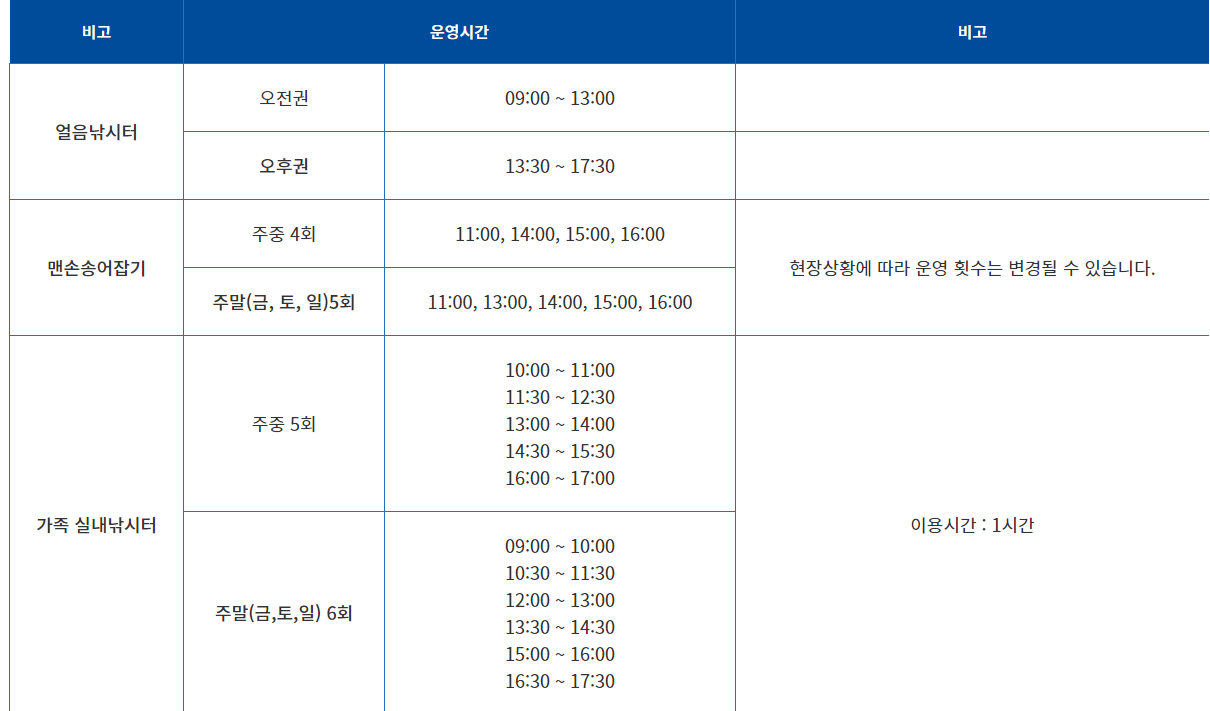 홍천강 꽁꽁축제 발권 및 이용시간