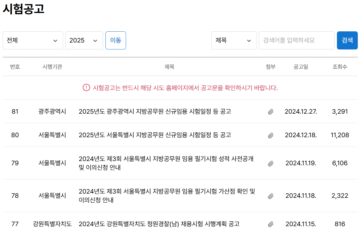 지방직 공무원 시험일정