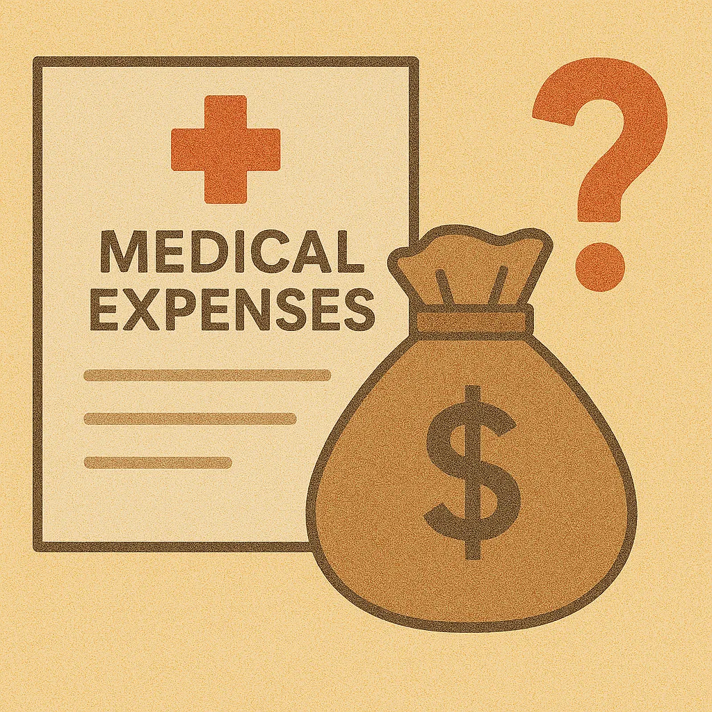 의료비-세금공제로-실제로-얼마나-환급받을-수-있는지를-묻는-일러스트-의료비-문서-돈자루-물음표가-함께-있는-구성