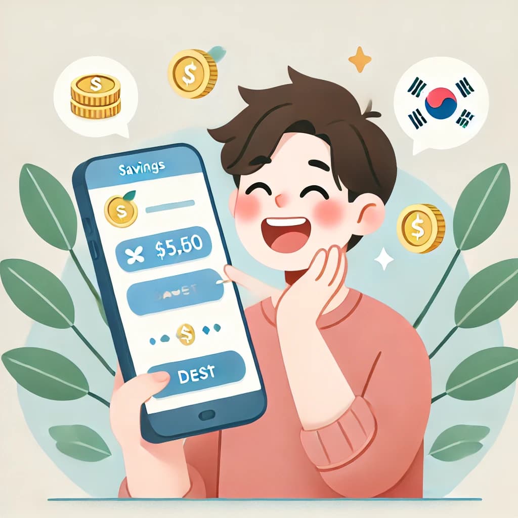 만기된 돈을 보고 행복해하고 있는 남성 청년의 사진