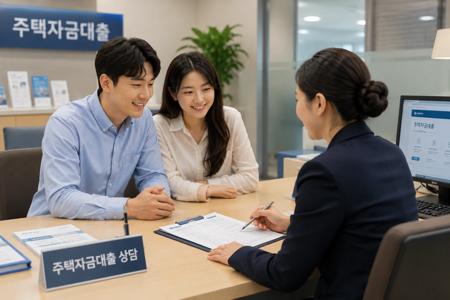 은행에서 대출 상담을 받는 신혼부부