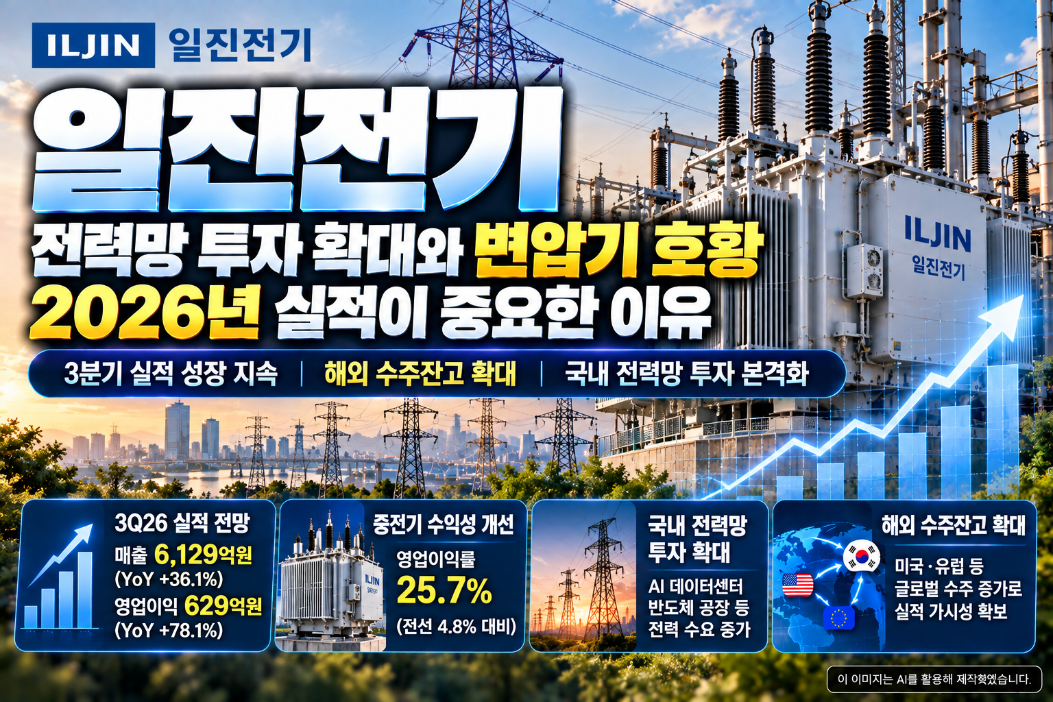 일진전기 전력망 투자 확대와 변압기 호황, 해외 수주잔고 증가 및 2026년 실적 전망