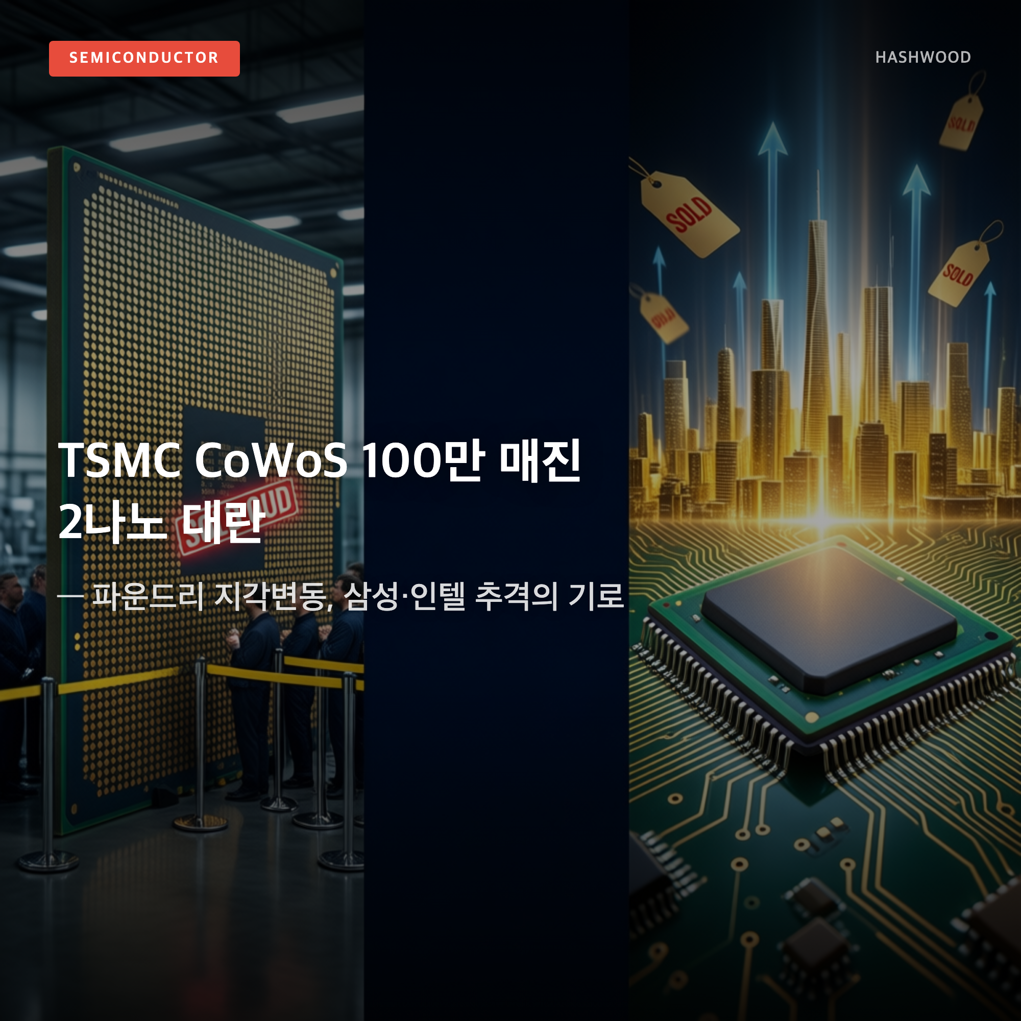 그림: TSMC CoWoS 100만 매진 2나노 대란 — — 파운드리 지각변동, 삼성·인텔 추격의 기로