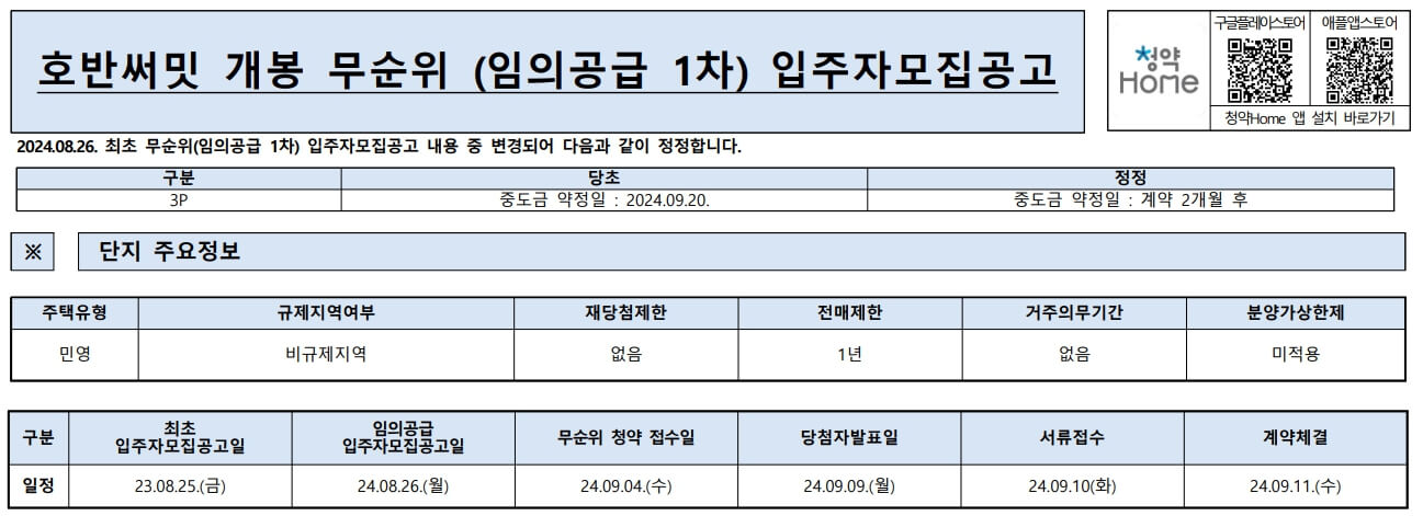 호반써밋 개봉 잔여세대 청약 정보