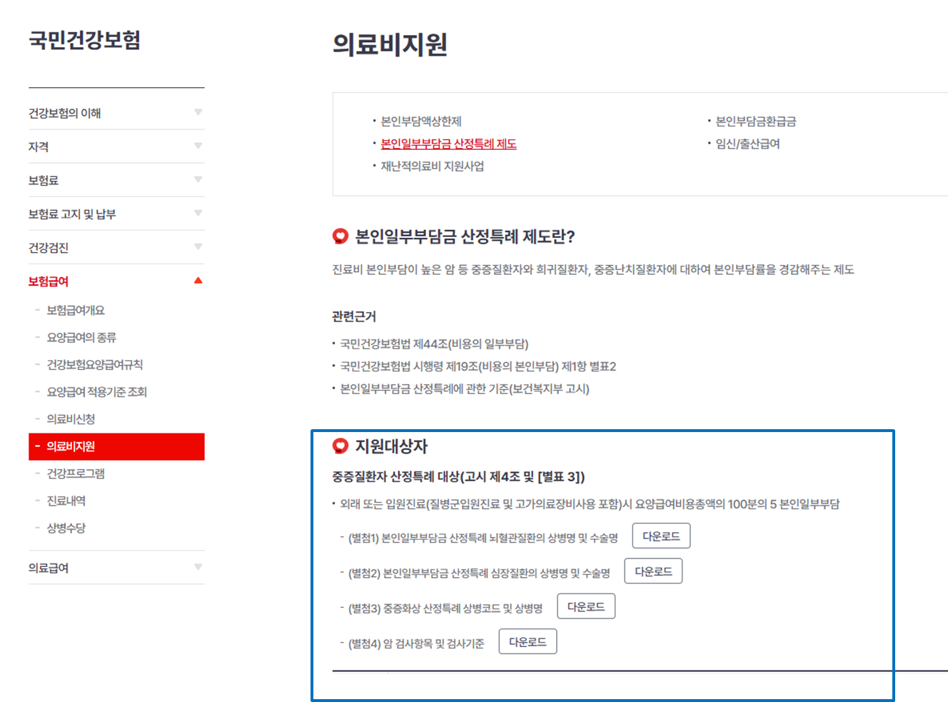 암,중증질환자 산정특례 대상과 지원