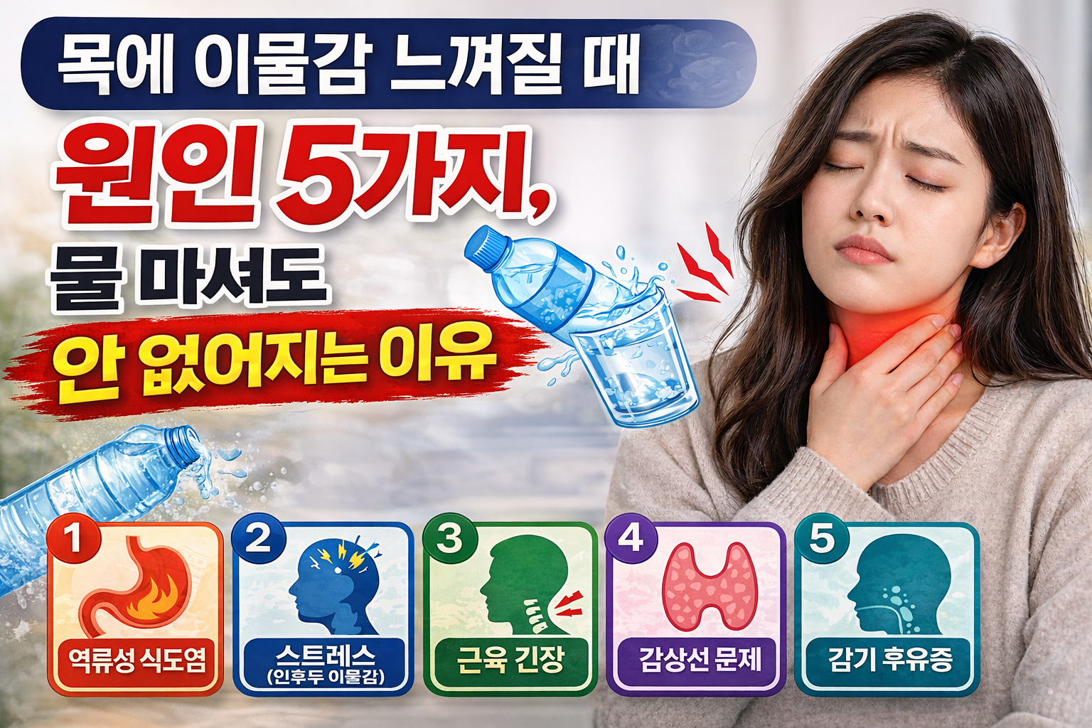 목에 이물감 느낄 때 원인 5가지, 물 마셔도 안 없어지는 이유-사진