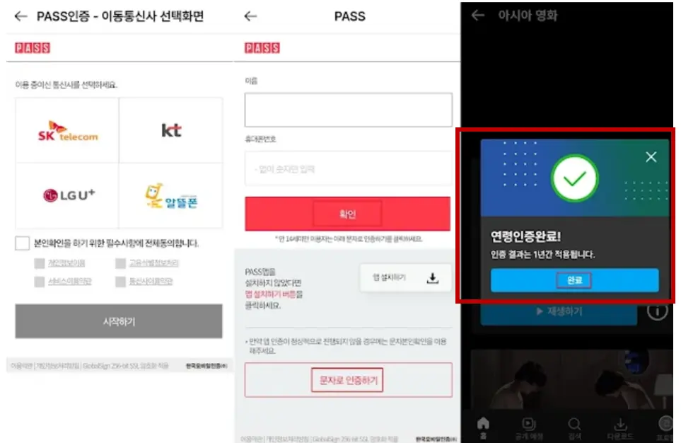 통신사 선택 및 동의 사항 확인