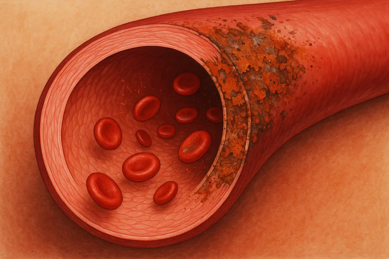 혈관 안쪽 벽에 녹이 슬듯 산화 스트레스가 생긴 모습