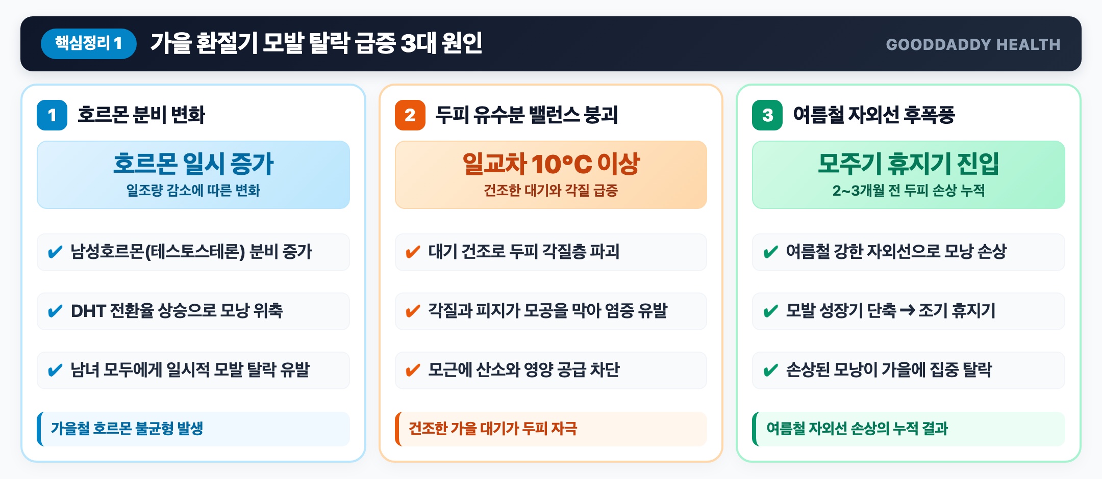 가을 환절기 탈모 급증 3대 원인 인포그래픽