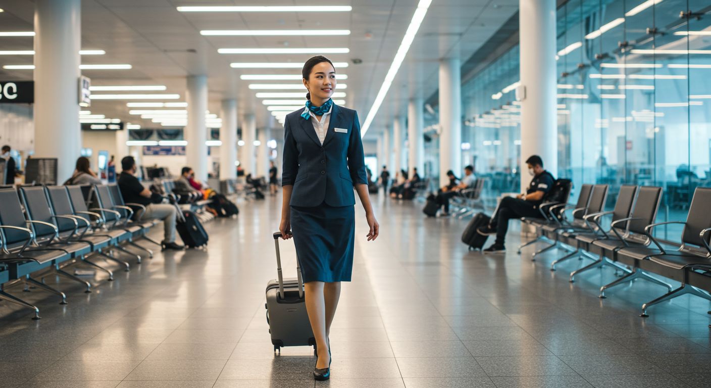 공항을 걷는 승무원 사진