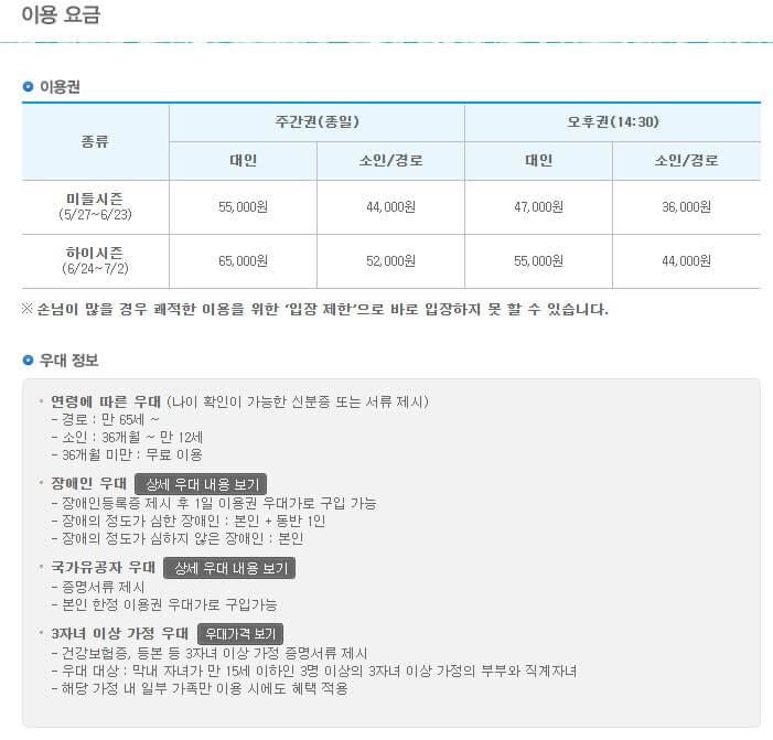 캐리비안베이-이용요금