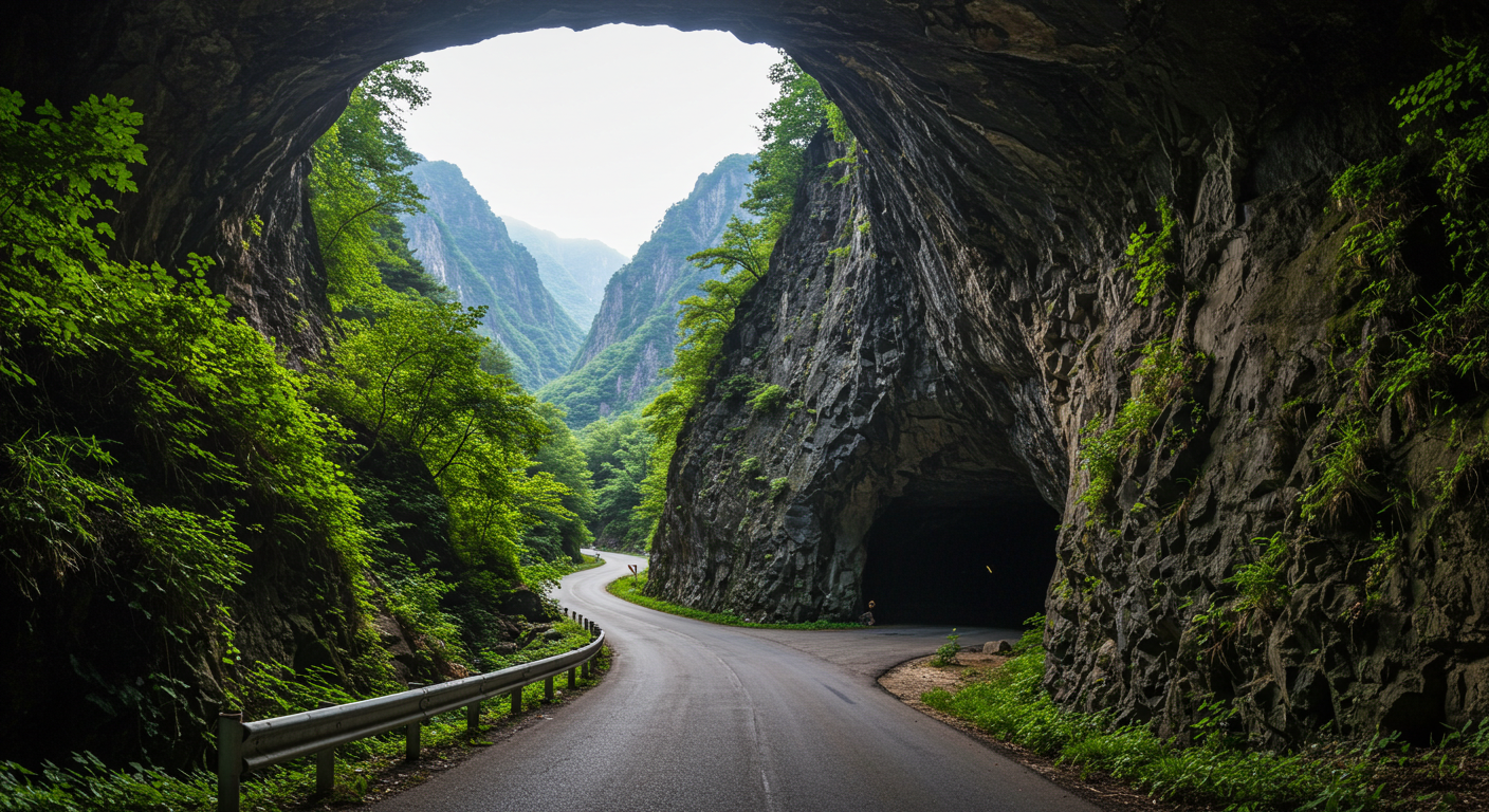 강원도 정선 화암동굴 입구 계곡길