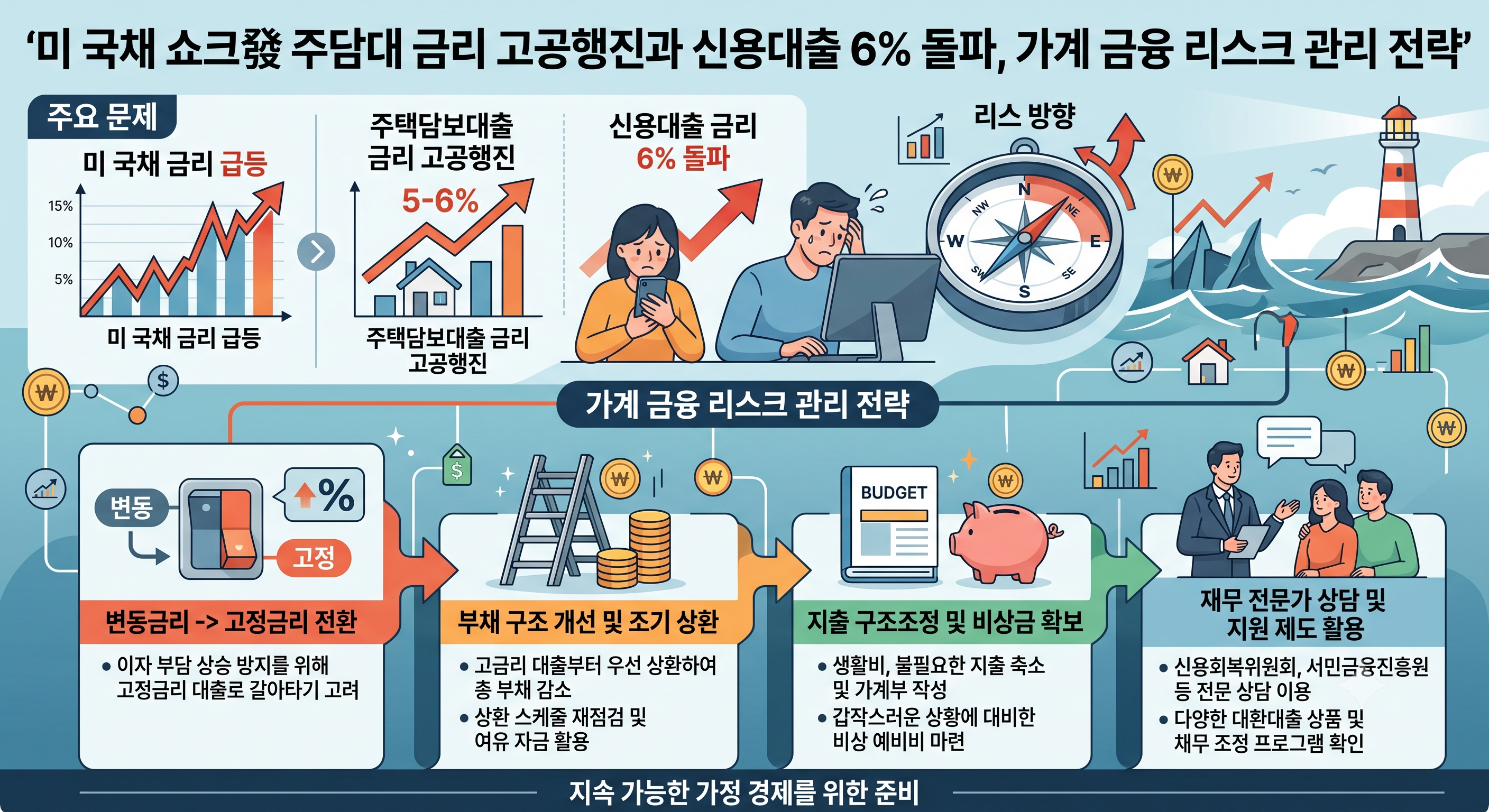 미 국채 쇼크發 주담대 금리 고공행진과 신용대출 6% 돌파, 가계 금융 리스크 관리 전략은?