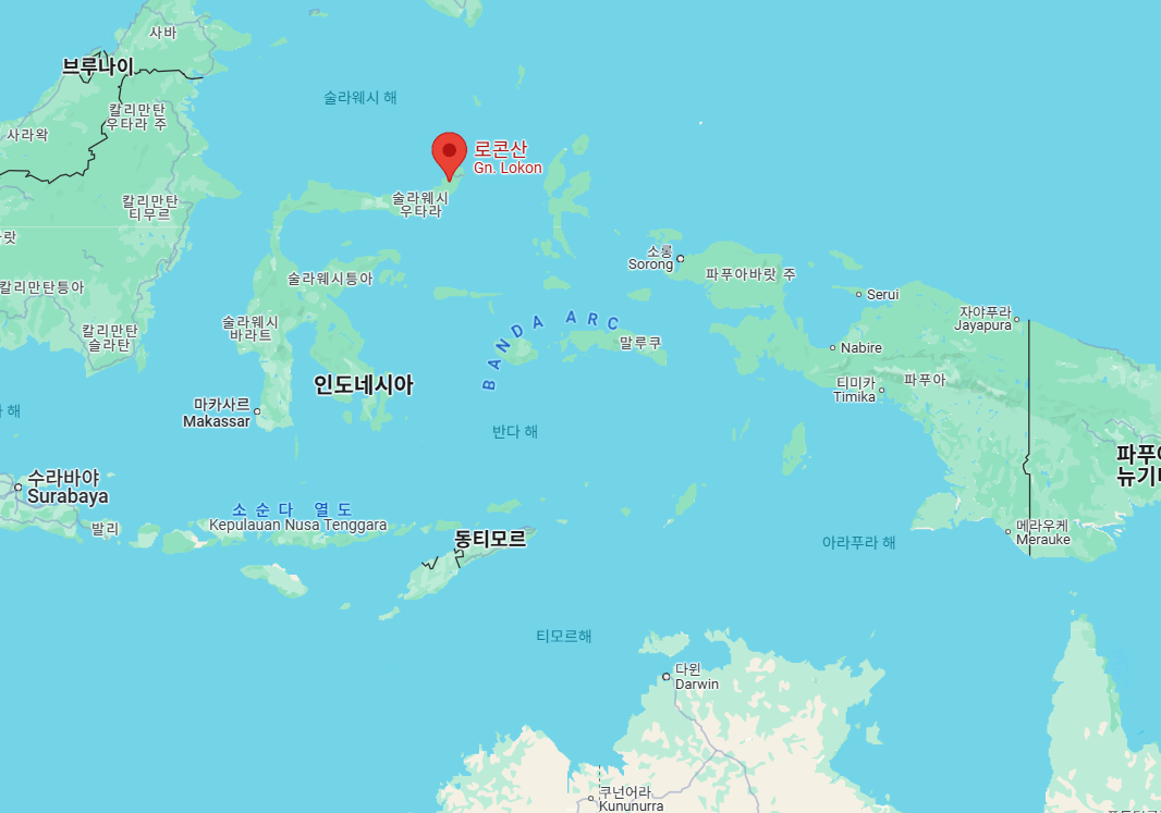 로콘 화산의 위치를 알 수 있는 지도