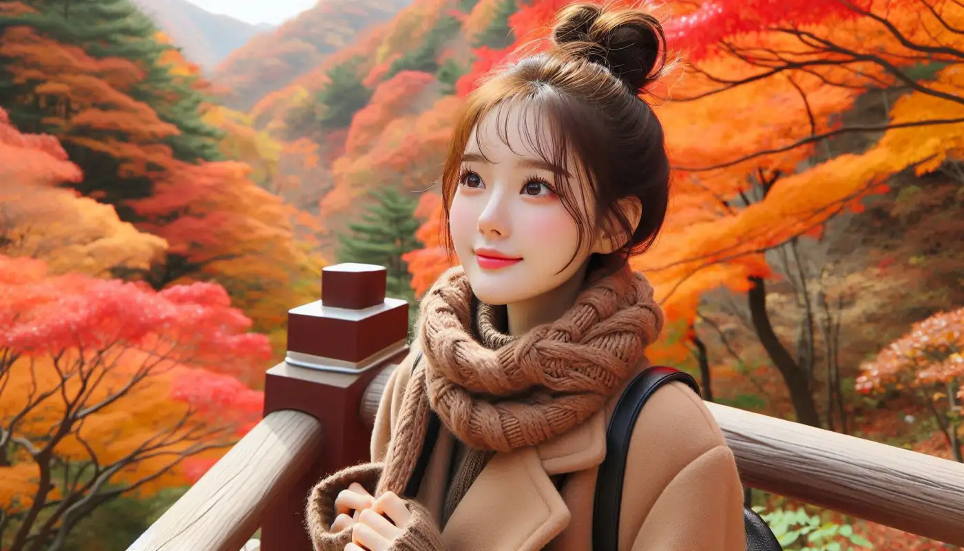 단풍-절정시기를-알아보고-여행하는-여성의-모습