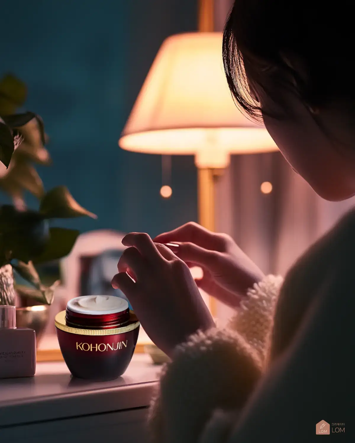 어두운-화장대에서-고혼진크림-사용하는-한국여자