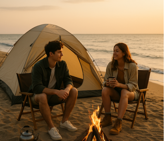 캠핑하는 연인 사진