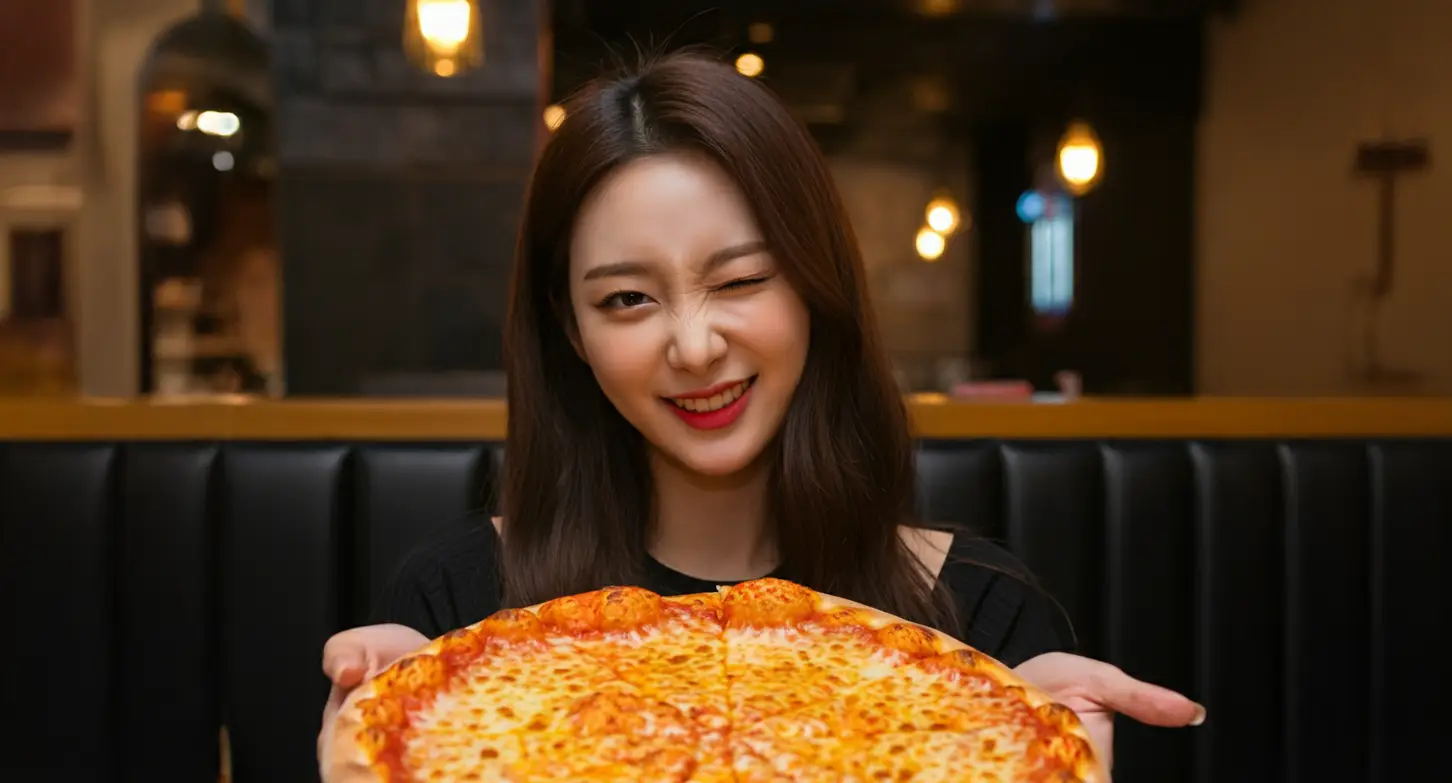 피자를 들고 있는 여성