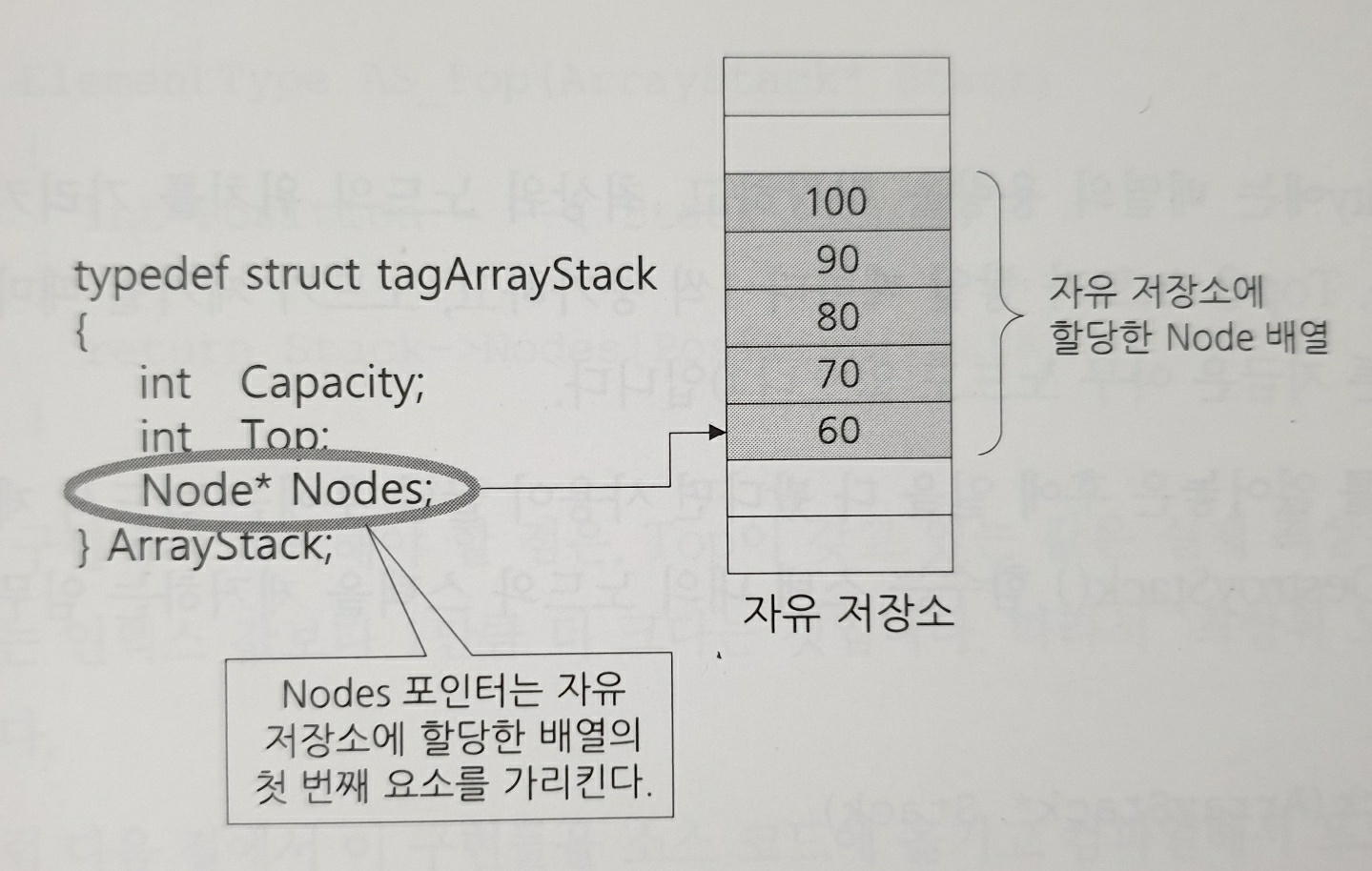 Nodes 포인터는 자유 저장소에 할당된 배열을 가리키는 데 사용