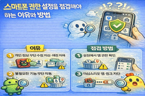 스마트폰 권한 설정을 점검해야 하는 이유와 앱 권한 확인 방법을 안내하는 이미지