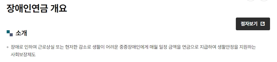 장애인연금 제도의 목적과 개요 설명 텍스트