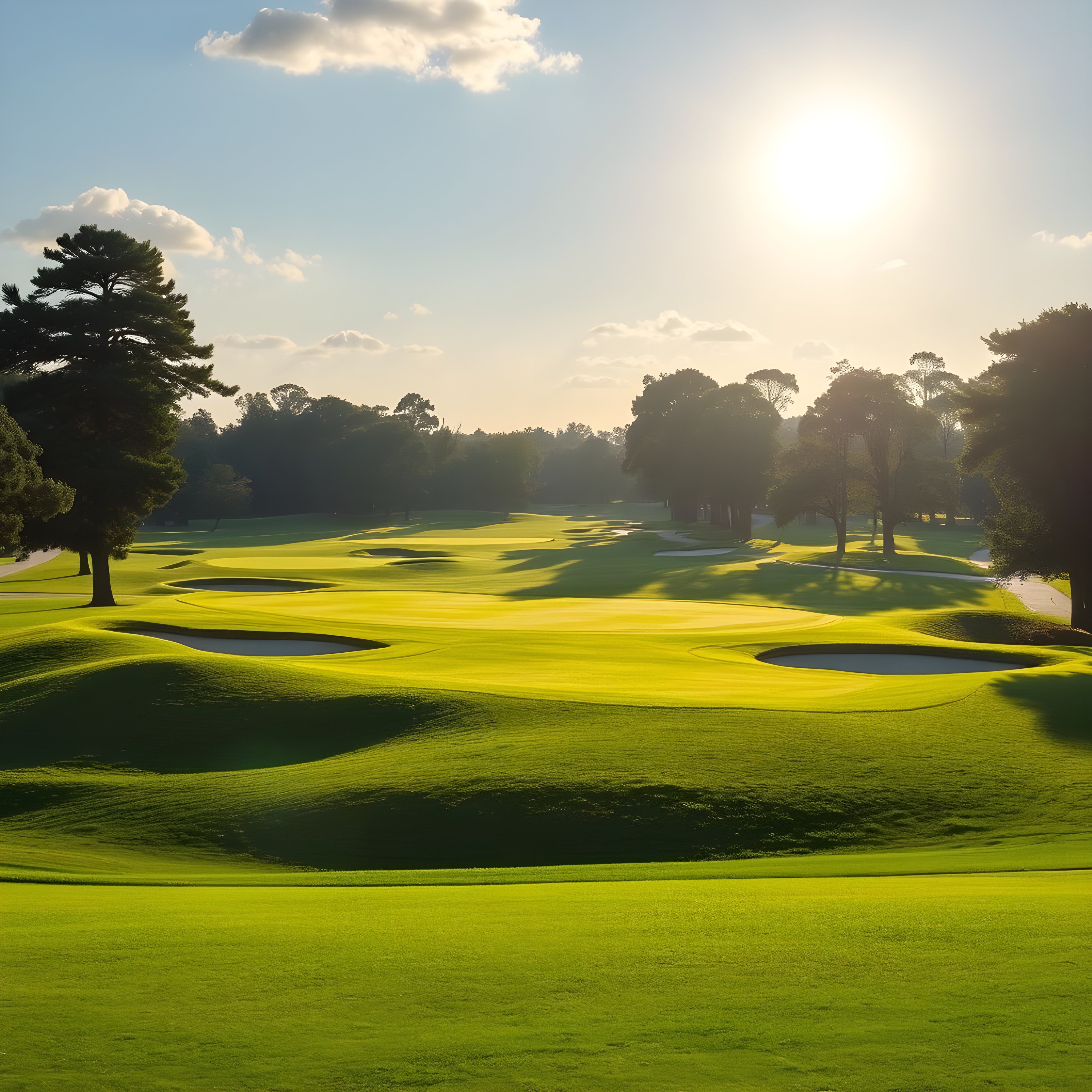 따스한 햇살이 비추는 골프장 이미지